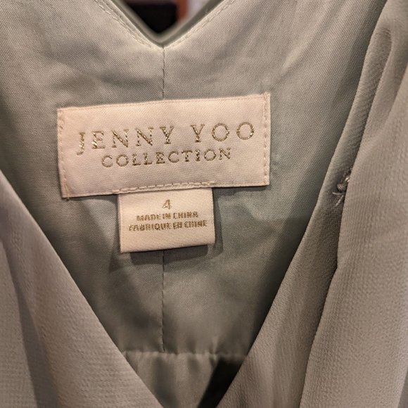 Jenny Yoo Women's James Wrap Long Chiffon Gown, Morning Mist, Sz 2 - Picture 4 of 6